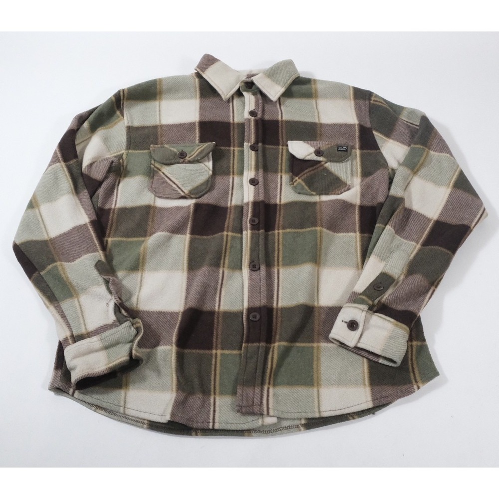 Ron Jon Surf Shop Shirt Mens S Green Plaid Fleece Button Up Long Sleeve Pocket‎